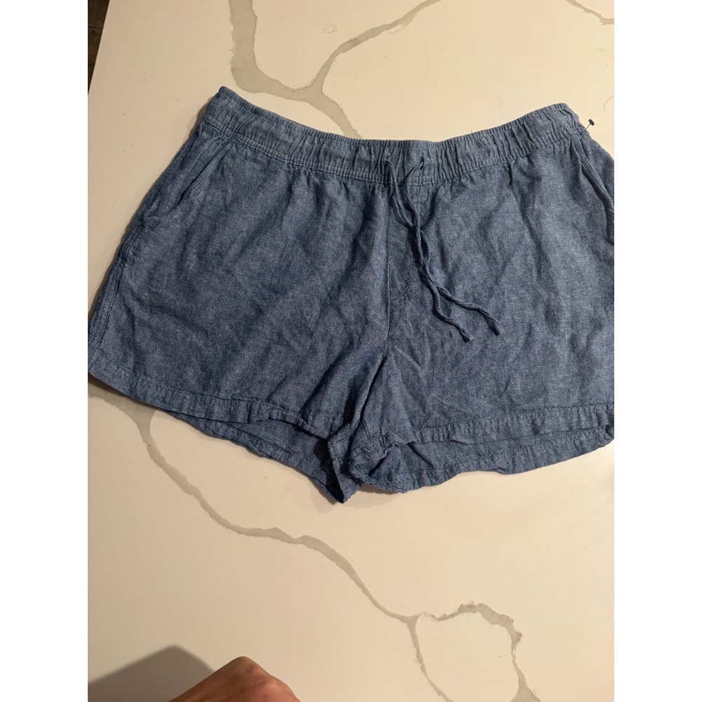 Gap Womens XXL Blue Chambray Linen Blend Pull On Drawstring Shorts Pockets